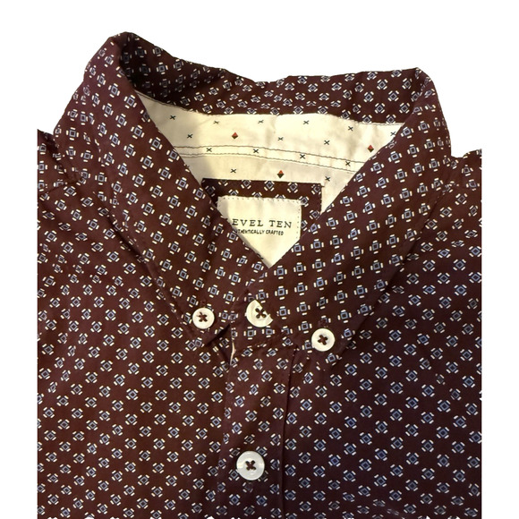 Level Ten Men’s XL Retro Preppy Short Sleeve Button Down Shirt Business Office - Picture 1 of 11